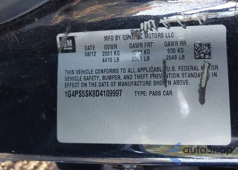 2013 Buick Verano Leather Group z USA, uszkodzony, nr VIN 1G4PS5SK8D4109997